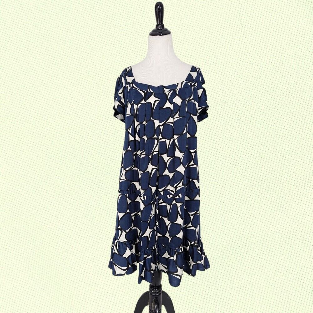 Diane Von Furstenburg dress 8 navy drop waist Silk‎ Midi Modest Artsy Retro